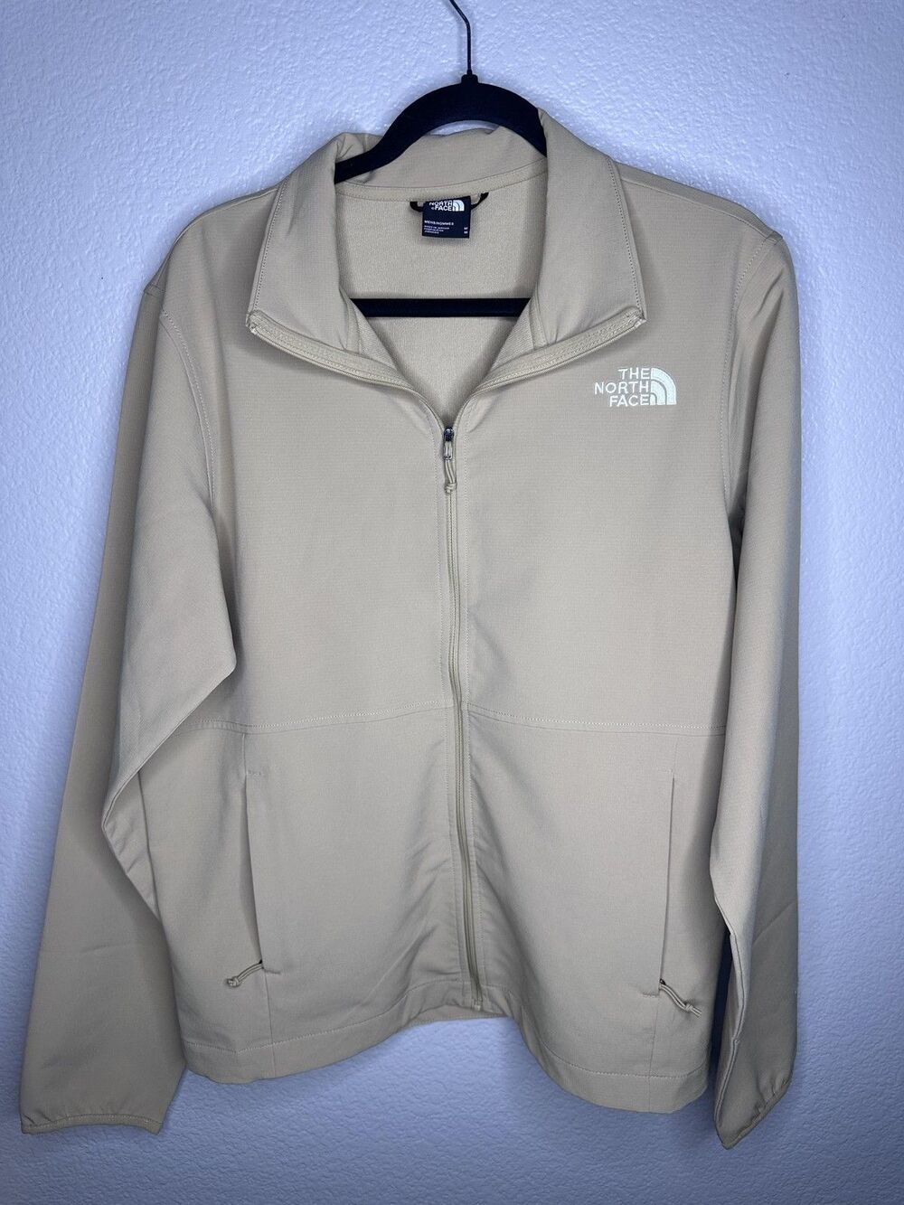 The North Face Jacket Mens Medium Beige Softshell Full Zip Pockets Hiking